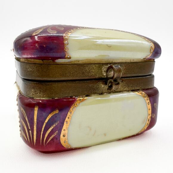 Porcelain Trinket Box Vintage Limoges Inspired Pink Gold Trim w Lady Portrait - Picture 7 of 13